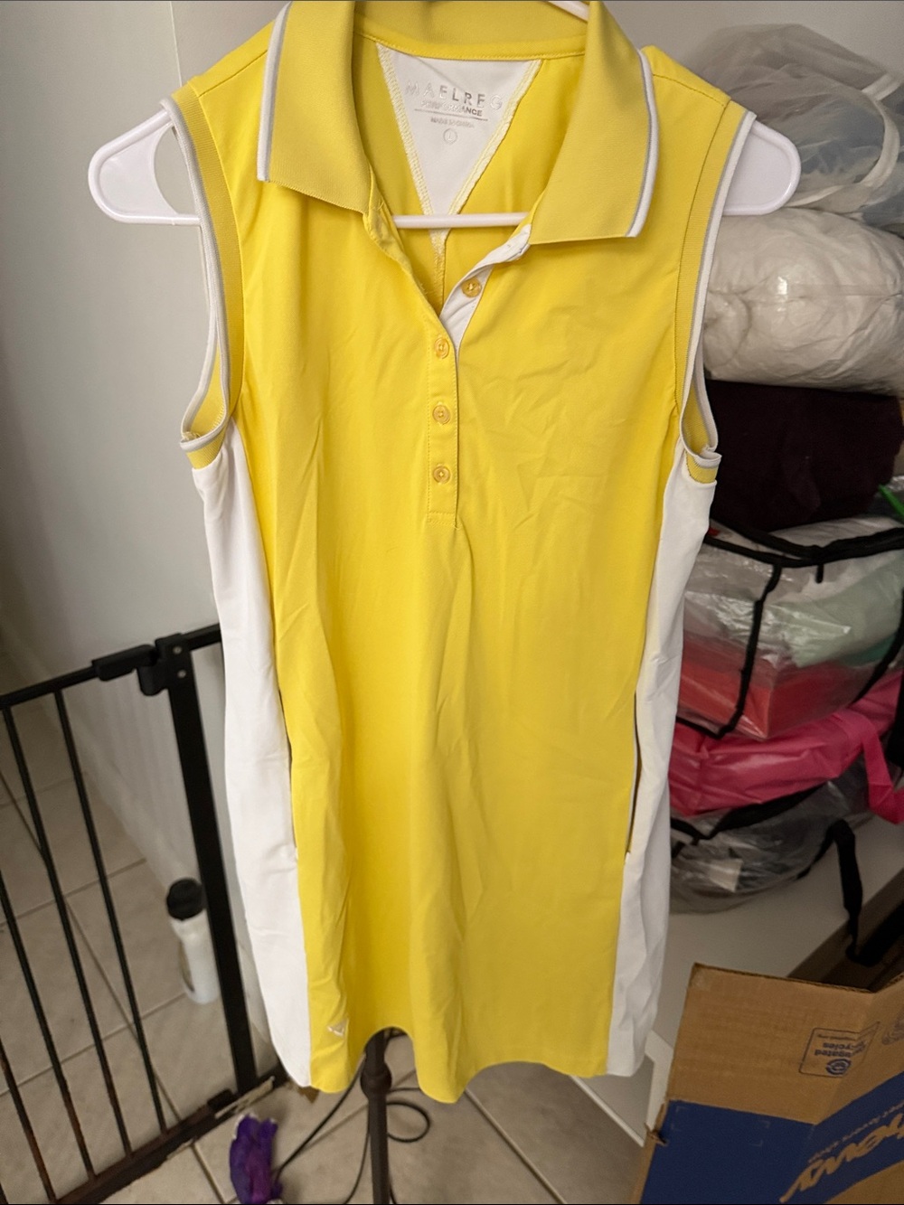 Yellow & White Sleeveless Polo Mini Dress